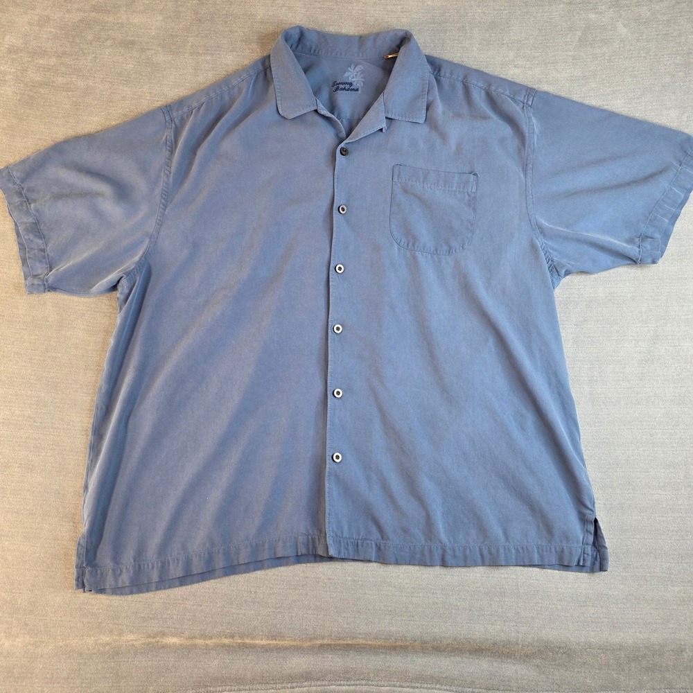 Tommy Bahama Silk Camp Shirt Mens XXL Blue Tropical Resort Luxury Minimalist - Picture 2 of 11